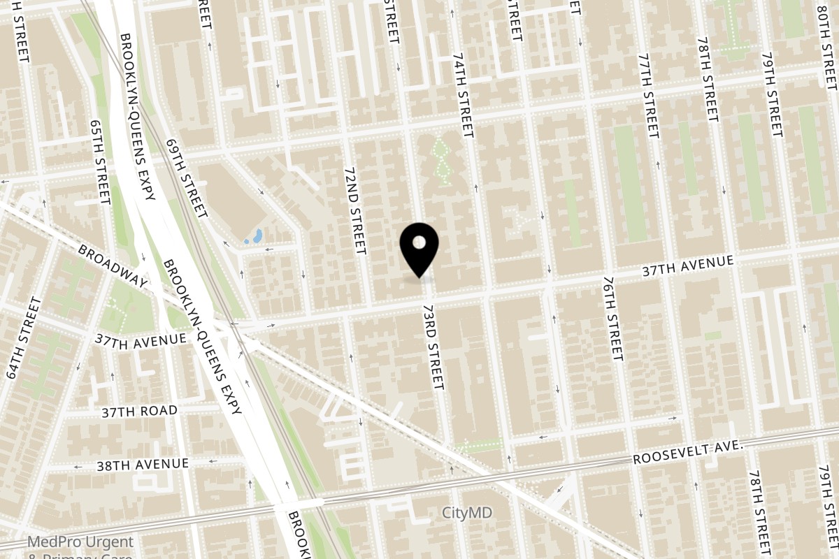 Map showing the location of Dosa Delight on 35-66 73rd St in Jackson Heights